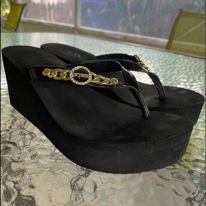 GUESS platform wedge embellished sandals 3" heel sz9